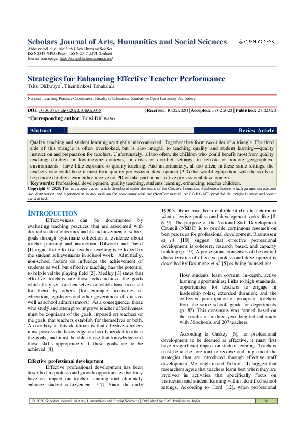 (PDF) Strategies for Enhancing Effective Teacher Performance