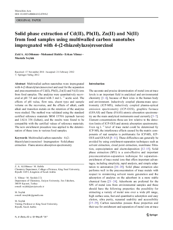 (PDF) Solid phase extraction of Cd(II), Pb(II), Zn(II) and Ni(II) from ...
