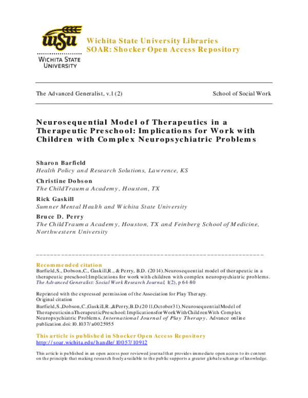 (PDF) Neurosequential Model of Therapeutics in a Therapeutic Preschool ...