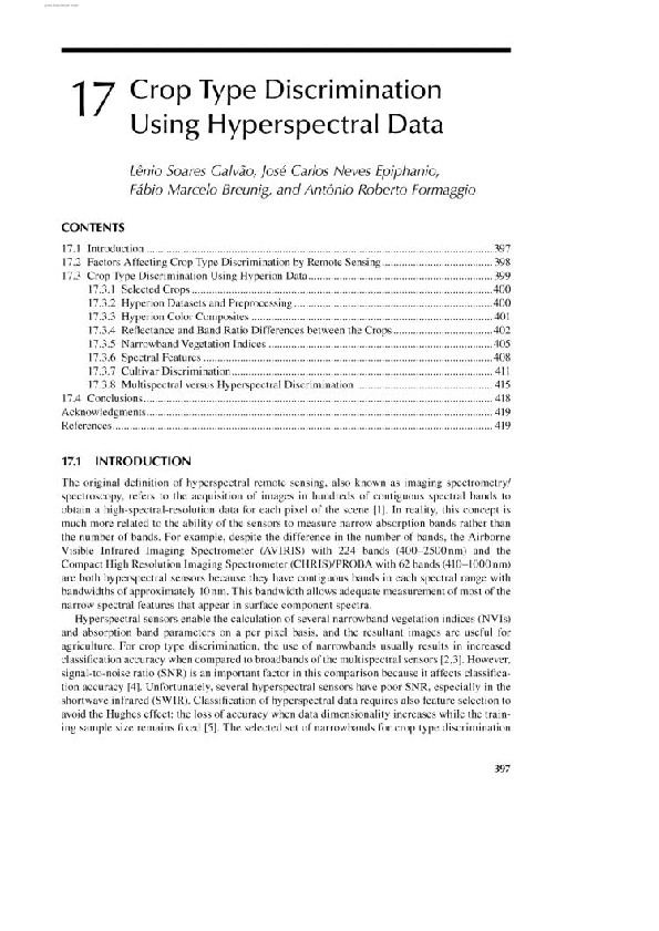 Pdf Crop Type Discrimination Using Hyperspectral Data