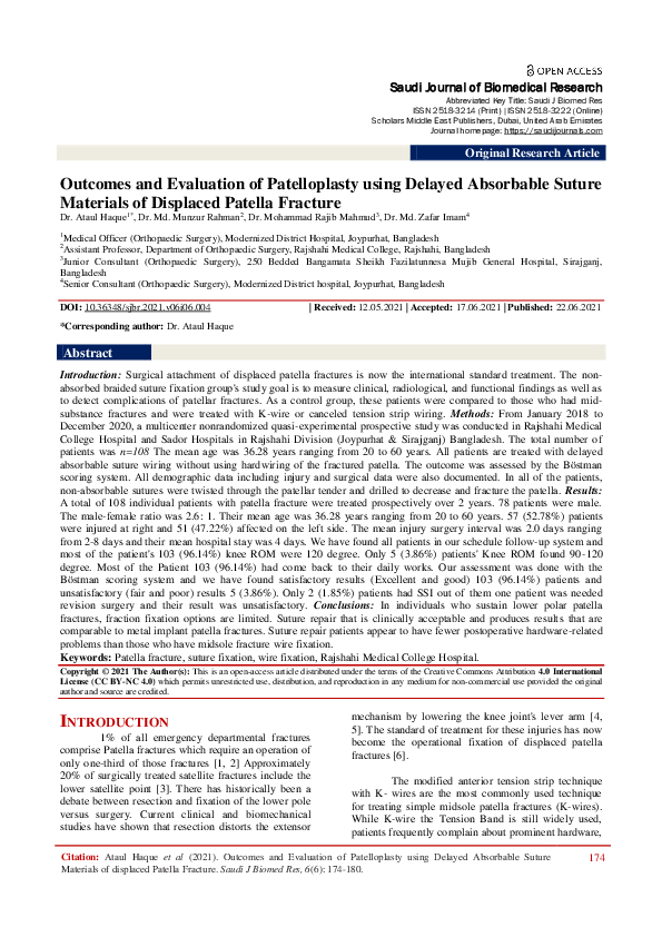(PDF) Outcomes and Evaluation of Patelloplasty using Delayed Absorbable ...