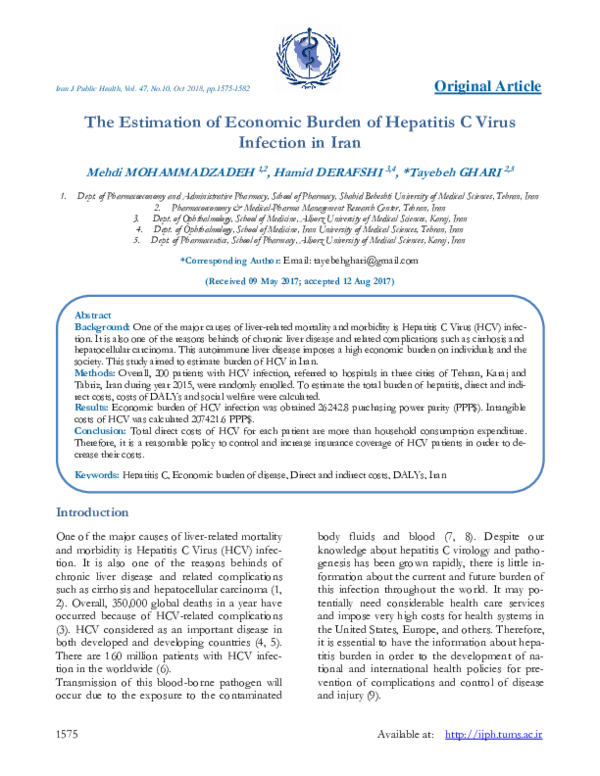 (PDF) The Estimation of Economic Burden of Hepatitis B Virus Infection ...