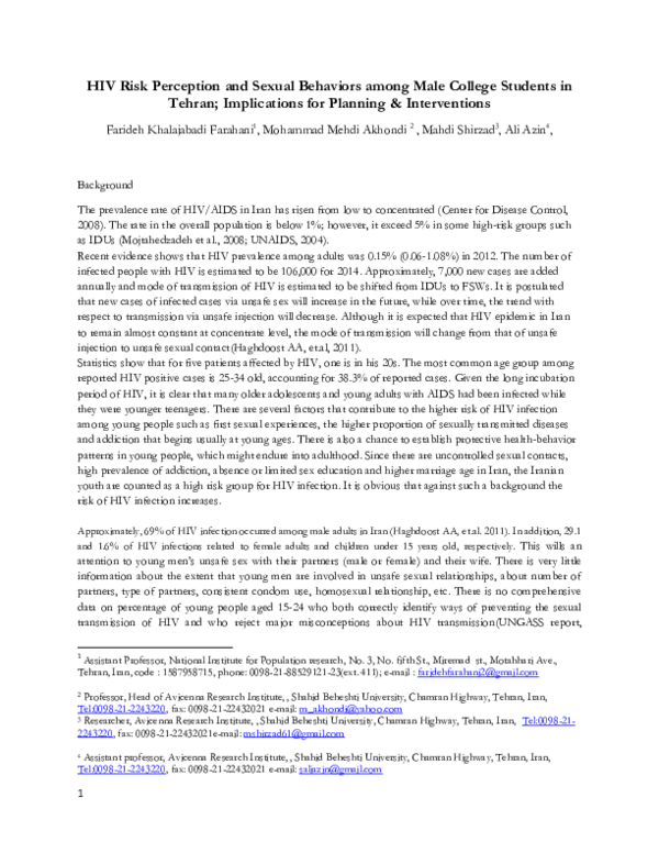 (PDF) HIV Risk Perception and Sexual Behaviors among Male College ...