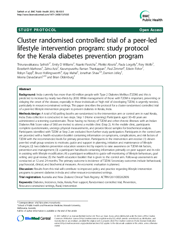 (PDF) Cluster randomised controlled trial of a peer-led lifestyle ...