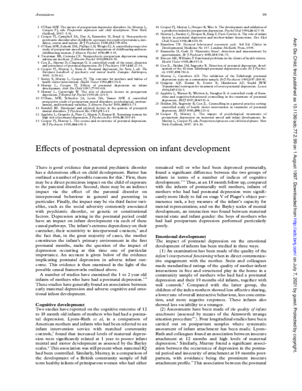 (PDF) Effects of postnatal depression on infant development