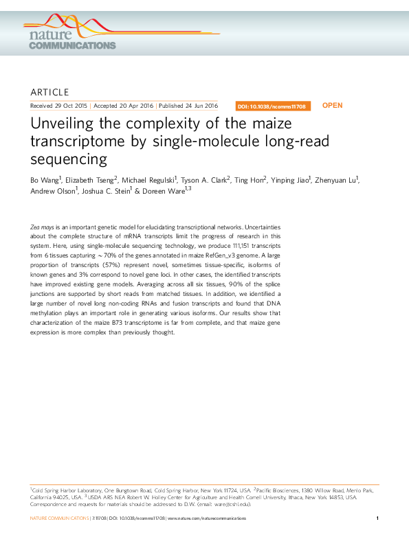 (PDF) Unveiling the complexity of the maize transcriptome by single ...