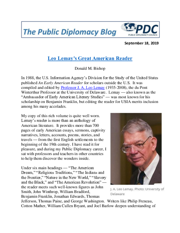 (PDF) Leo Lemay's Great American Reader