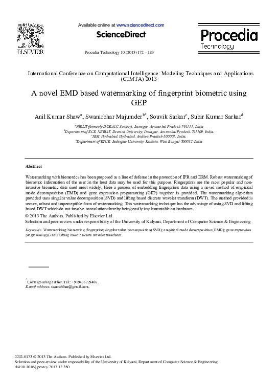 (PDF) A Novel EMD based Watermarking of Fingerprint Biometric