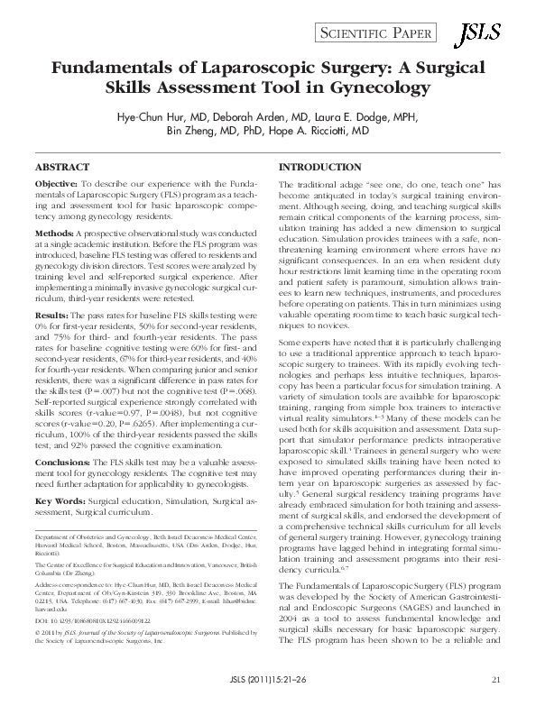 (PDF) Fundamentals of Laparoscopic Surgery: A Surgical Skills ...