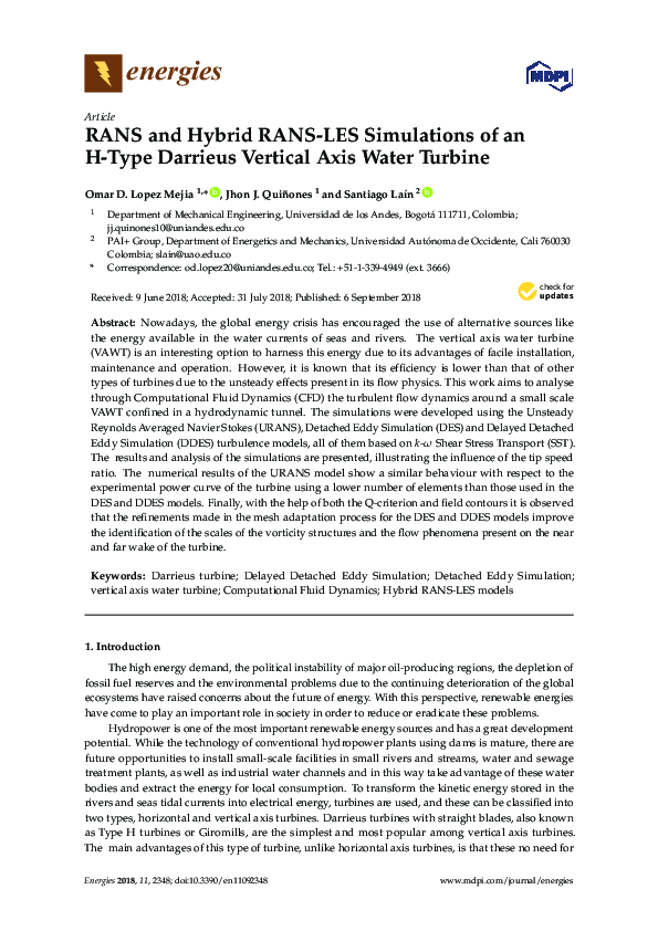 (PDF) RANS and Hybrid RANS-LES Simulations of an H-Type Darrieus ...