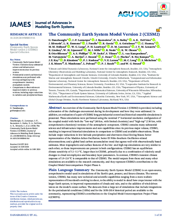 (PDF) The Community Earth System Model version 2 (CESM2)