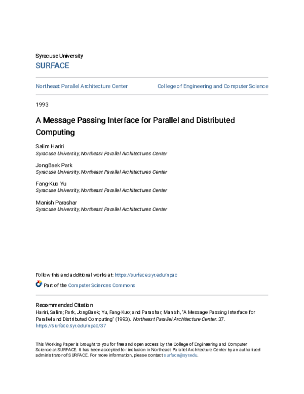 Pdf A Message Passing Interface For Parallel And Distributed Computing Fk Yu Academia Edu