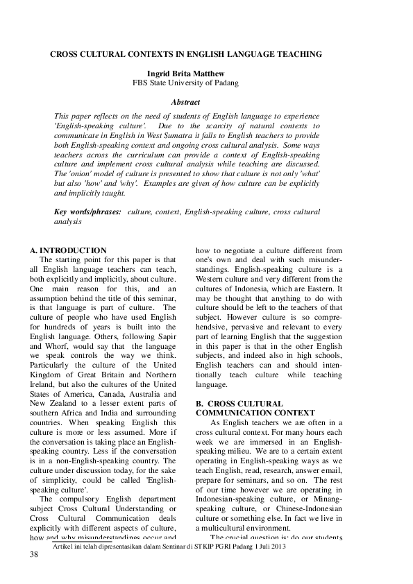 (PDF) Cross Cultural Contexts in English Language Teaching