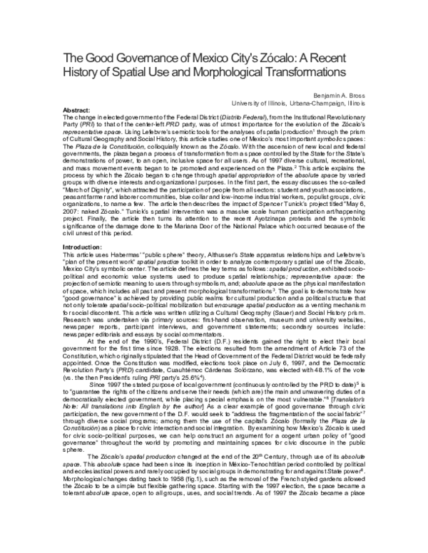 (PDF) The Good Governance of Mexico City's Zócalo: A Recent History of ...
