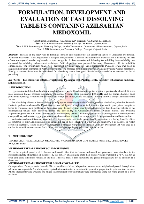 (PDF) FORMULATION, DEVELOPMENT AND EVALUATION OF FAST DISSOLVING ...