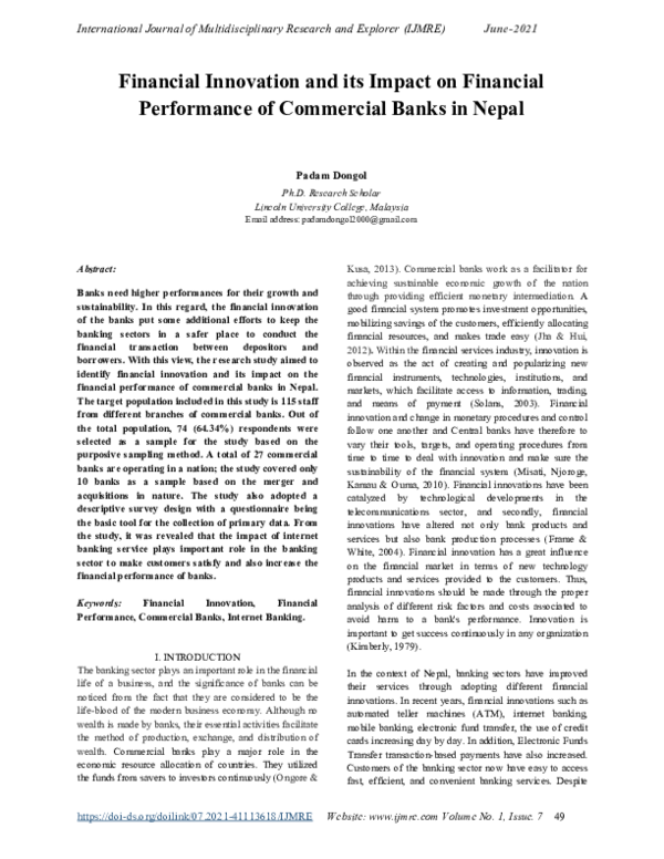 (PDF) Financial Innovation and its Impact on Financial Performance of ...