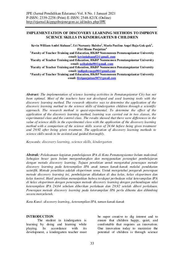 (PDF) IMPLEMENTATION OF DISCOVERY LEARNING METHODS TO IMPROVE SCIENCE ...