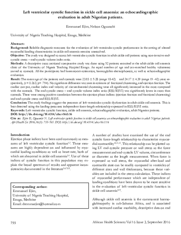 (PDF) Left ventricular systolic function in sickle cell anaemia: An ...