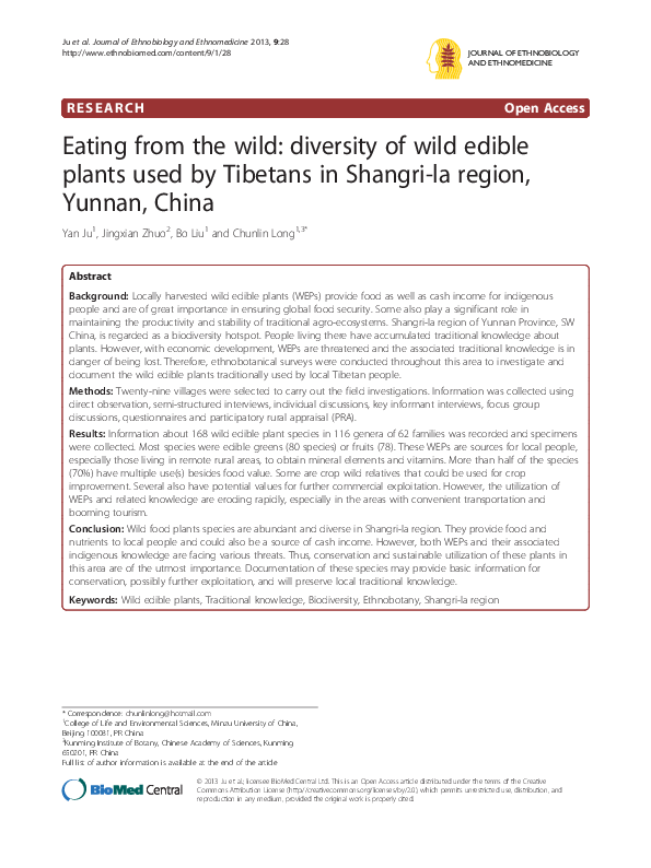 (PDF) Eating from the wild: diversity of wild edible plants used by ...