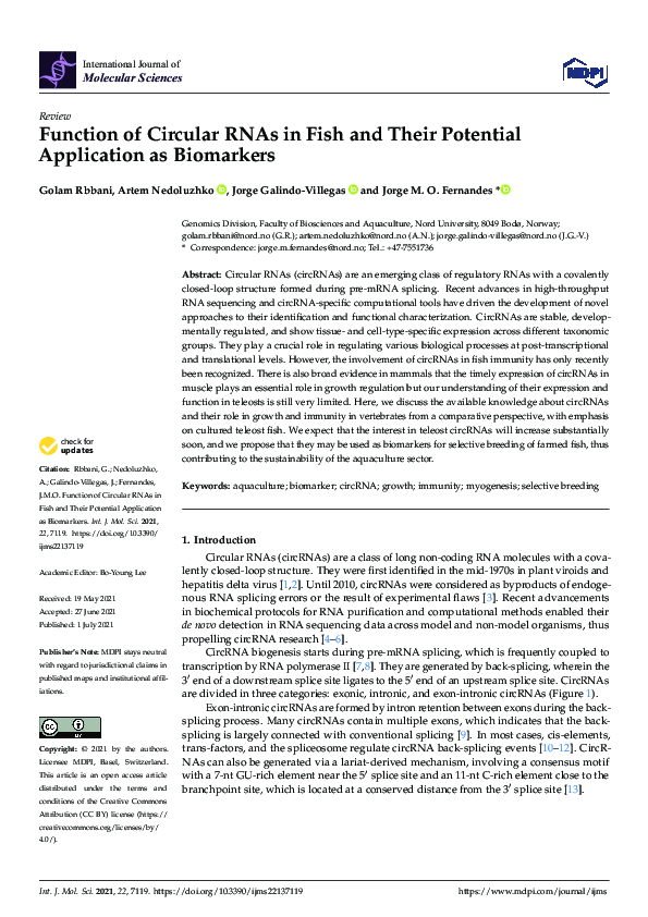 (PDF) Function of Circular RNAs in Fish and Their Potential Application ...