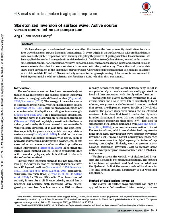 (PDF) Skeletonized inversion of surface wave: Active source versus ...