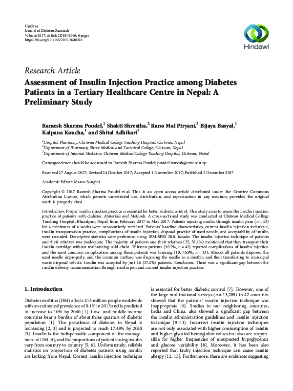 (PDF) Assessment of Insulin Injection Practice among Diabetes Patients ...