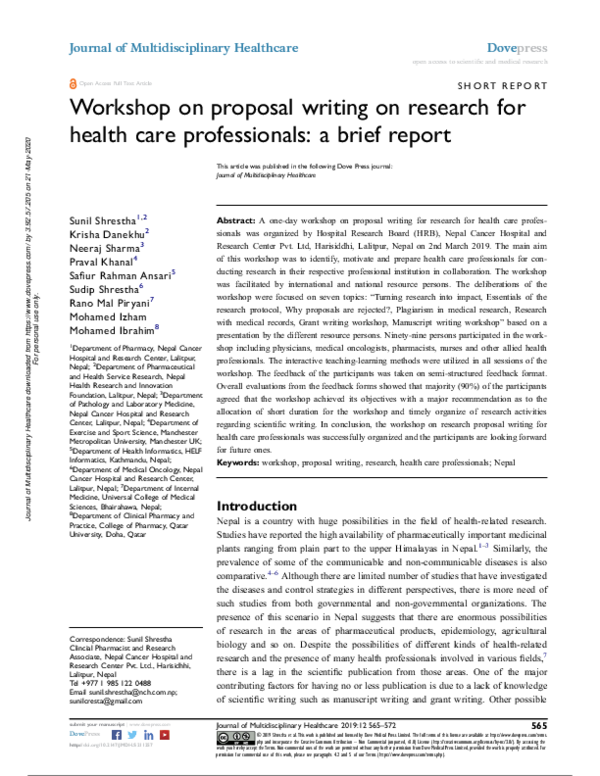 (PDF) Workshop on proposal writing on research for health care ...