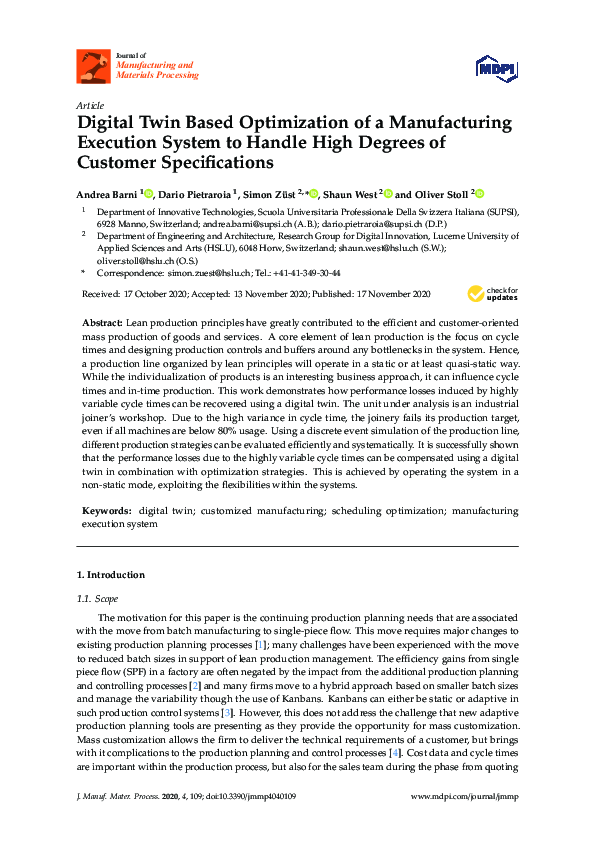 (PDF) Digital Twin Based Optimization of a Manufacturing Execution ...