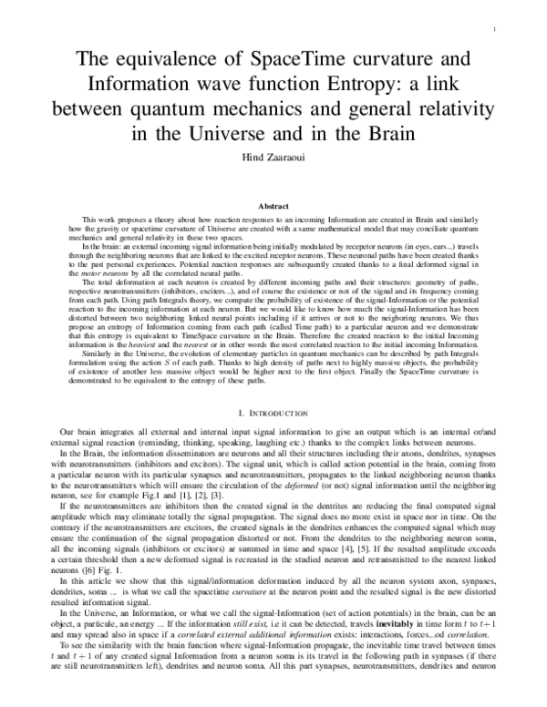 (PDF) The equivalence SpaceTime curvature -Information wave function ...