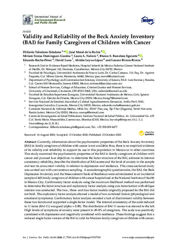 (PDF) Validity and Reliability of the Beck Anxiety Inventory (BAI) for ...