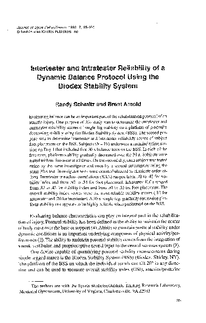 (PDF) Intertester and Intratester Reliability of a Dynamic Balance ...
