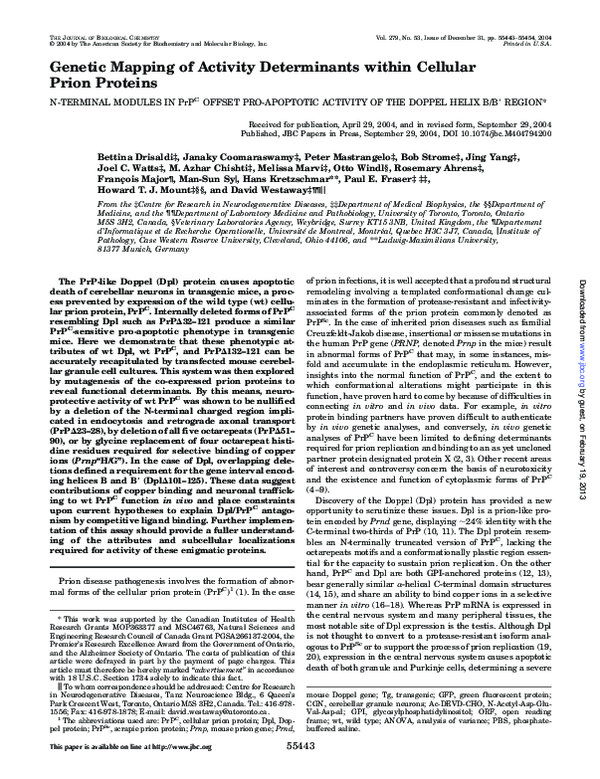 (PDF) Genetic Mapping of Activity Determinants within Cellular Prion ...