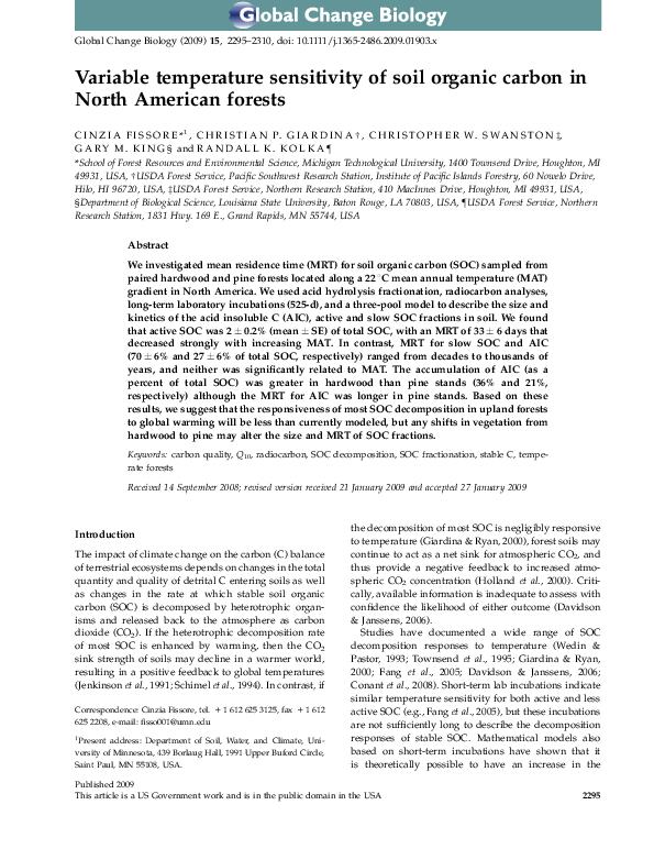 (PDF) Variable temperature sensitivity of soil organic carbon in North ...