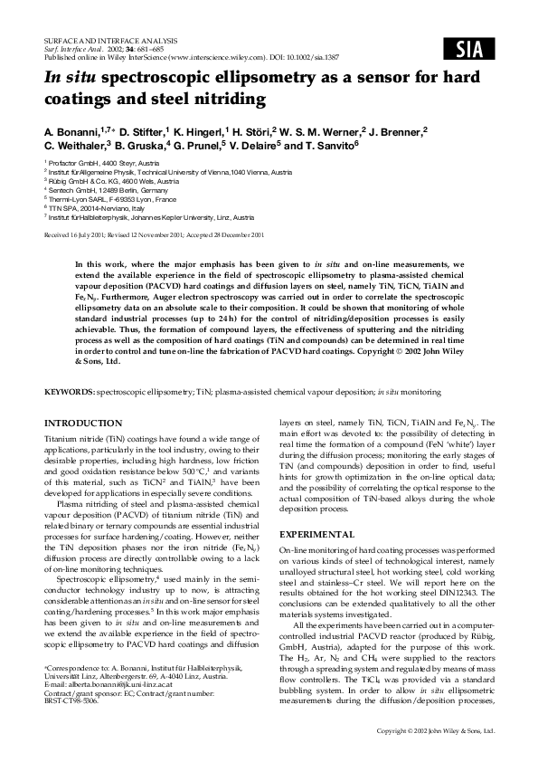 (PDF) In situ spectroscopic ellipsometry as a sensor for hard coatings ...