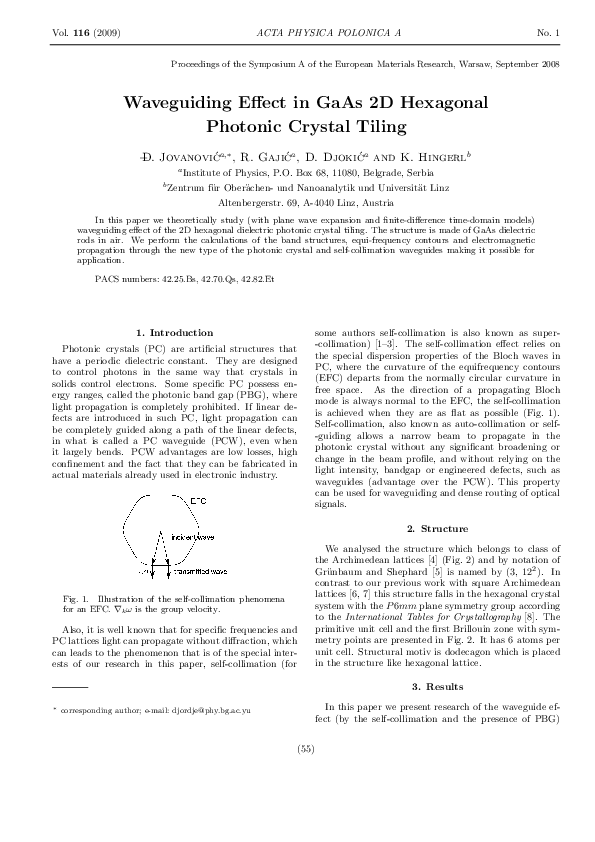 (PDF) Waveguiding Effect in GaAs 2D Hexagonal Photonic Crystal Tiling