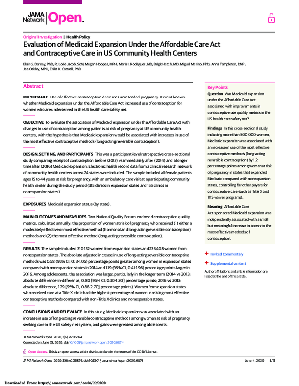 (PDF) Evaluation of Medicaid Expansion Under the Affordable Care Act ...