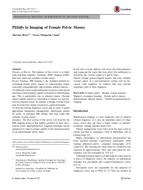 (PDF) Pitfalls in Imaging of Female Pelvic Masses