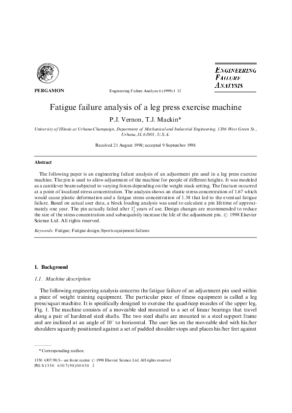 (PDF) Fatigue failure analysis of a leg press exercise machine