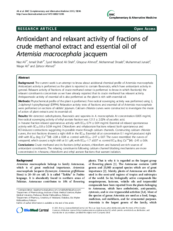 (PDF) Antioxidant and relaxant activity of fractions of crude methanol ...
