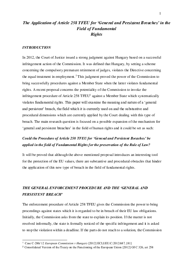 (PDF) The Application of Article 258 TFEU for 'General and Persistent ...