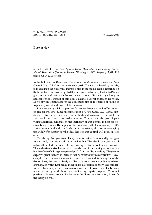 (PDF) John R. Lott, Jr., The Bias Against Guns: Why Almost Everything ...