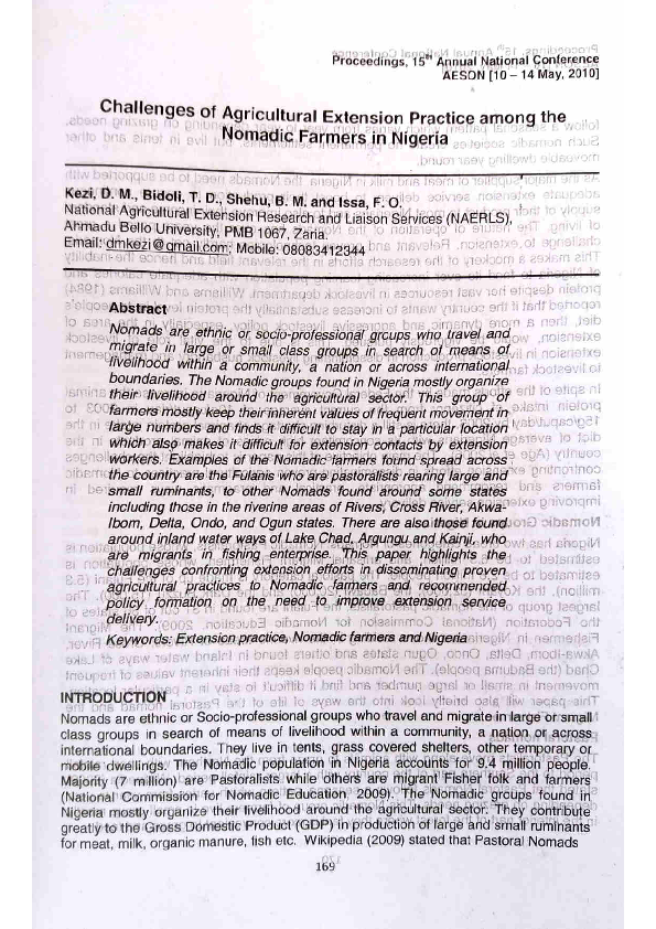 (PDF) Challenges of agricultural extension practice among nomadic ...