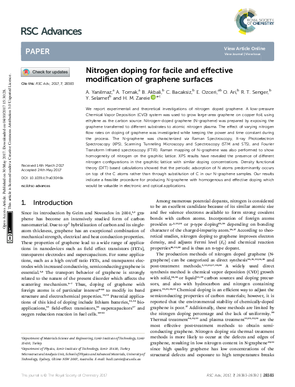 (PDF) Nitrogen doping for facile and effective modification of graphene ...
