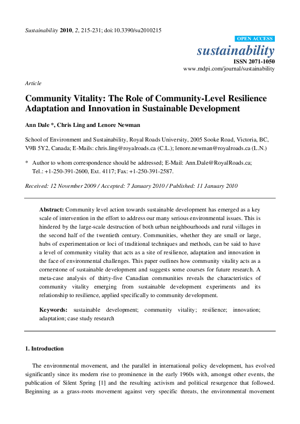(PDF) Community Vitality: The Role of Community-Level Resilience ...
