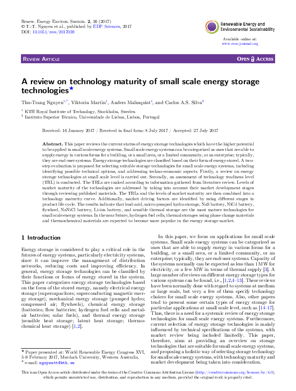 (PDF) A review on technology maturity of small scale energy storage ...