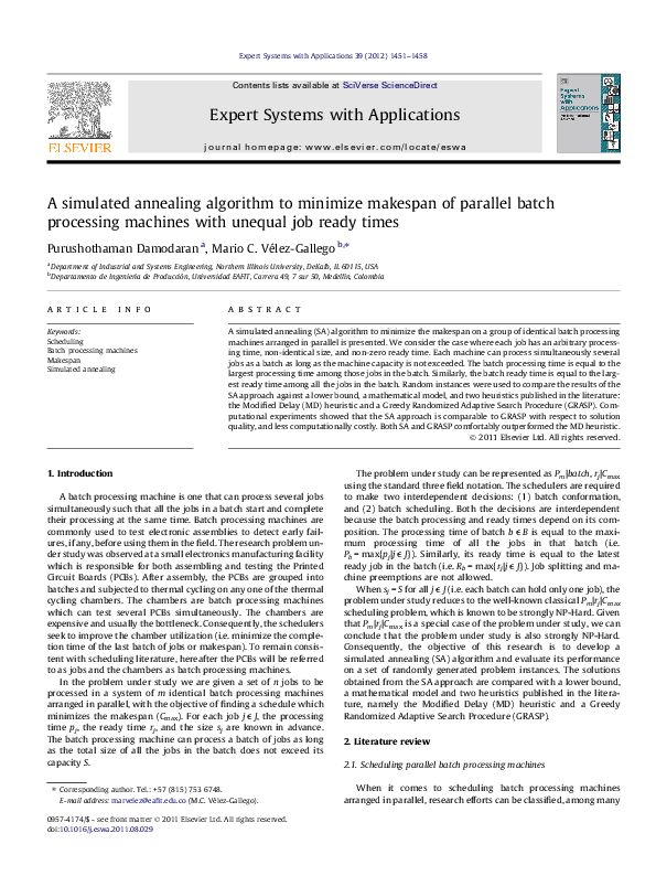 (PDF) A simulated annealing algorithm to minimize makespan of parallel ...