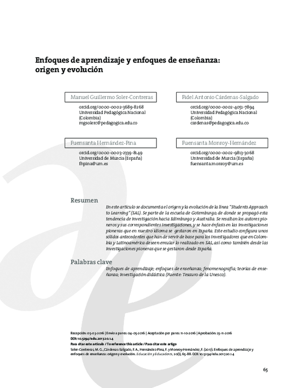 (PDF) Enfoques de aprendizaje y enfoques de enseñanza: origen y evolución