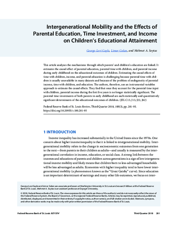 (PDF) Intergenerational Mobility and the Effects of Parental Education ...