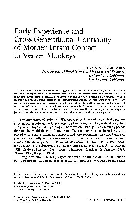 (PDF) Early experience and cross-generational continuity of mother ...