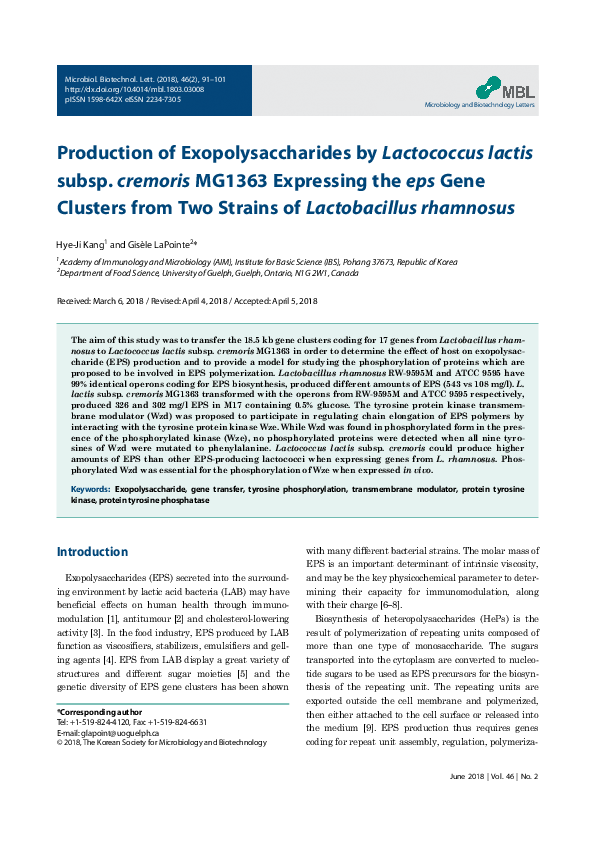 (PDF) Production of Exopolysaccharides by Lactococcus lactis subsp ...